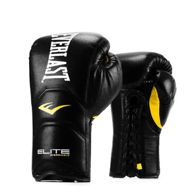 Перчатки тренировочные на шнуровке Everlast Elite Pro 14oz черные