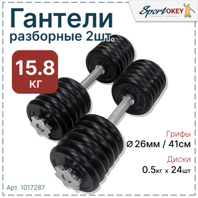 Гантели разборные обрезиненные Lite Weights 15,8кг (2шт х 7,9кг) с хромированным грифом