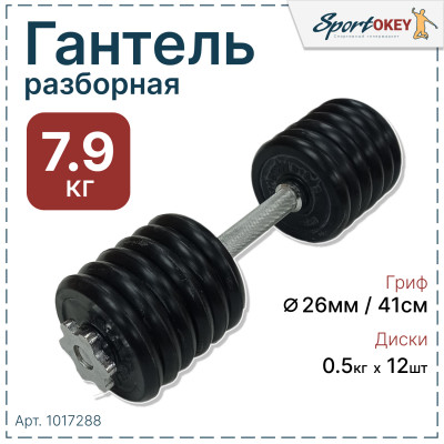 Гантель разборная обрезиненная Lite Weights 7,9 кг (1 шт) с хромированным грифом