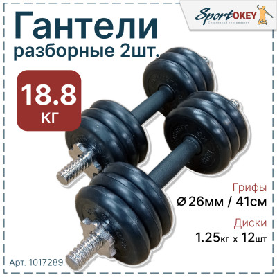 Гантели разборные обрезиненные MB ATLET 18,8кг. (2шт х 9,4кг)