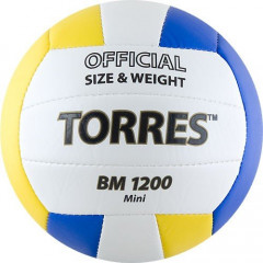 Мяч вол. сув. TORRES BM1200 Mini,арт.V30031, р.1, диам. 15 см синт. кожа (ТПУ),маш.сш,бел-син-желт