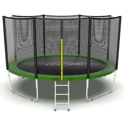 Батут EVO JUMP External 12ft (Green) с внешней сеткой и лестницей, диаметр 12ft (зеленый)