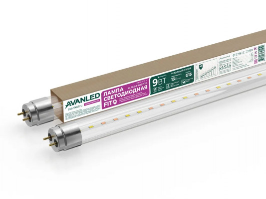 Фитолампа светодиодная полный спектр, AVANLED FITO, 1 шт, 9Вт, 60см, T8, G13
