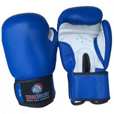 Перчатки боксерские Best Sport BS-бпк4 кожа, на липучке, синие, 12 oz.