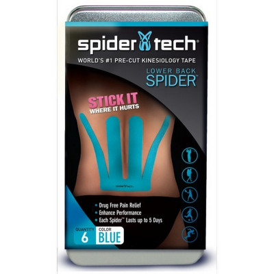 Тейп преднарезанный для нижней части спины SpiderTech 6шт. голубой