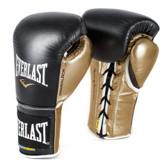 Перчатки боевые Everlast Powerlock 8 oz, черный, золотой