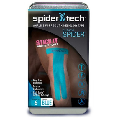 Тейп SpiderTech преднарезанный для локтевой части, 6шт. голубой